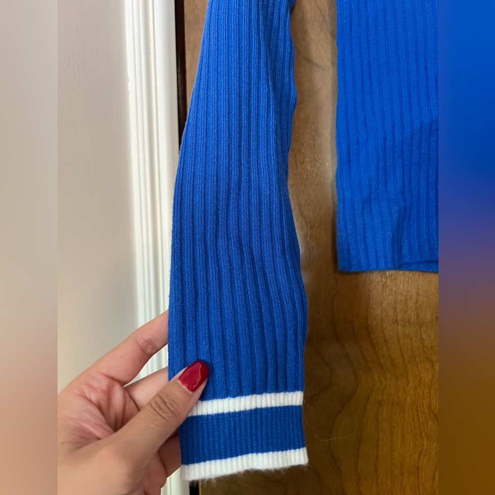 Express Blue and White Ribbed Cardigan Sweater - Picture 4 of 6